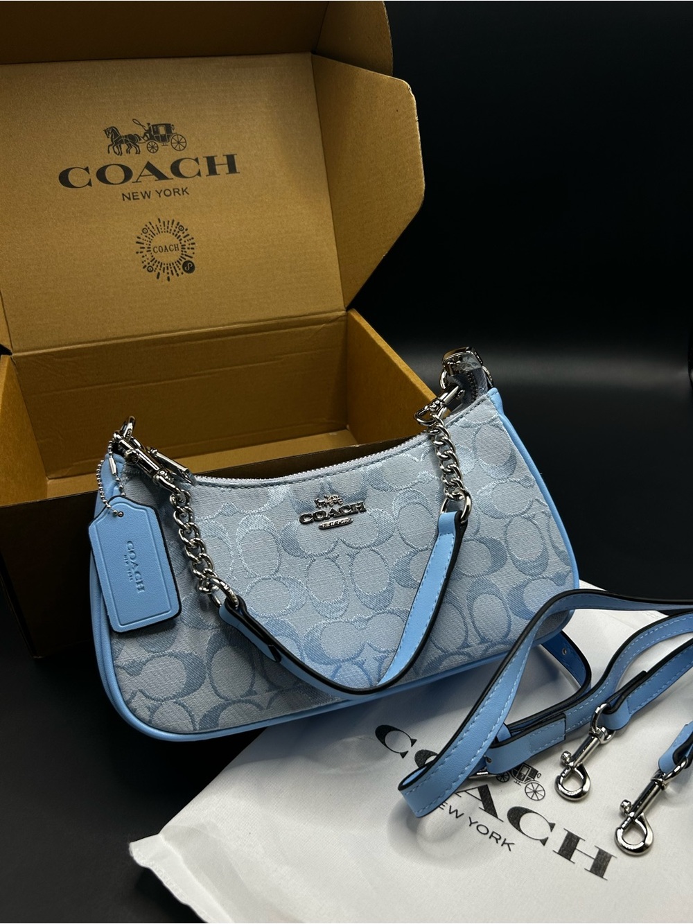 Coach Teri Shoulder Bag in Signature Chambray, silver hardware
